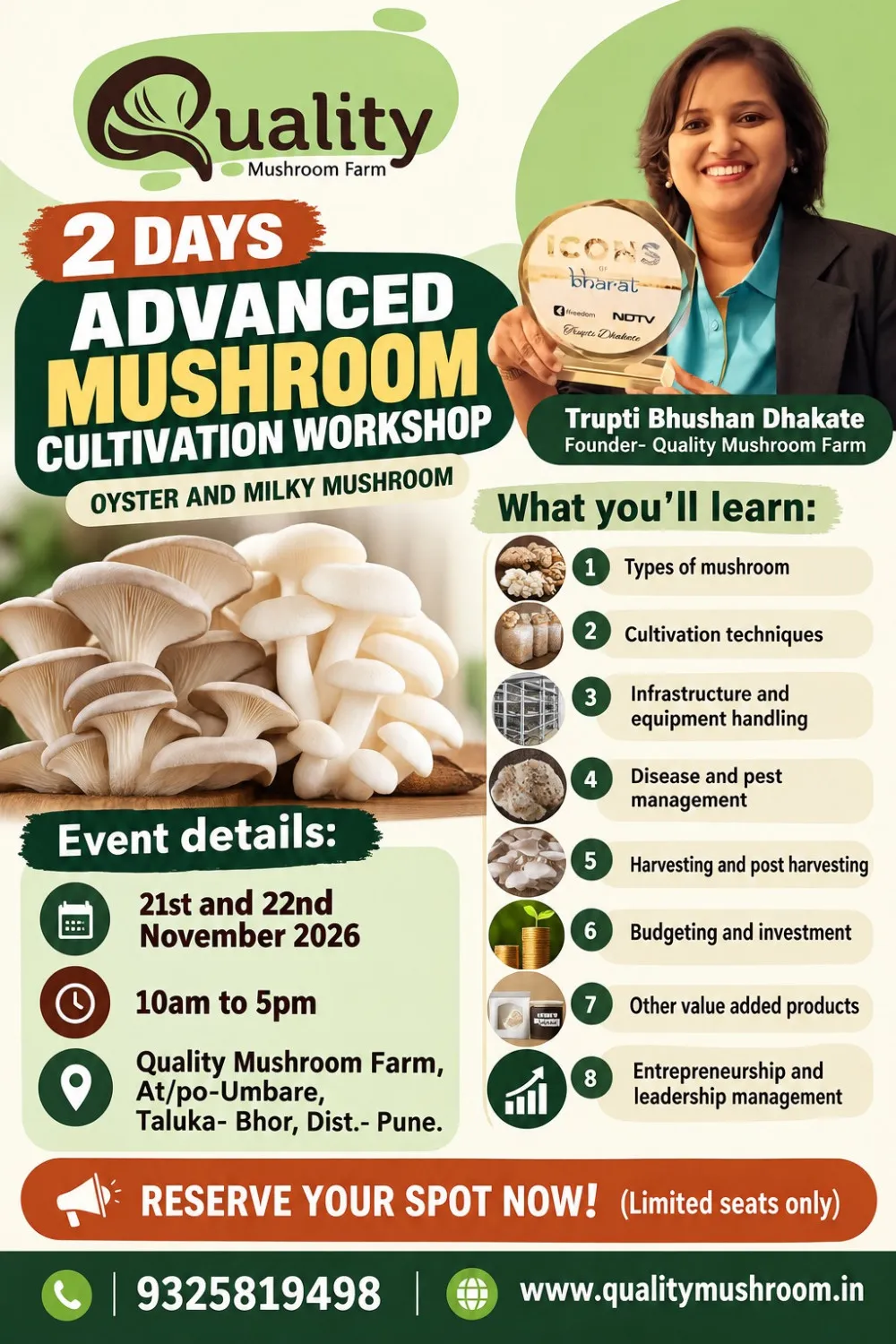 2 Days Advanced Mushroom Cultivation Workshop (Oyster & Milky Mushroom)