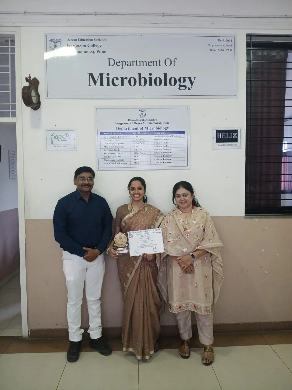MBSI Best Student Award for the A.Y. 2025–26, given to Ms. Sariva Tillu (UG), Fergusson College Pune