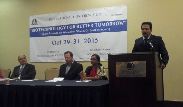 International conference on Biotechnology for better tomorrow in Atlanta, USA. Dr. Frank director AG Pacific, Dr. Joshna Jawalekar and Speaking Dr. Sudhir Meshram, Vice chancellor North Maharashtra University Jalgaon