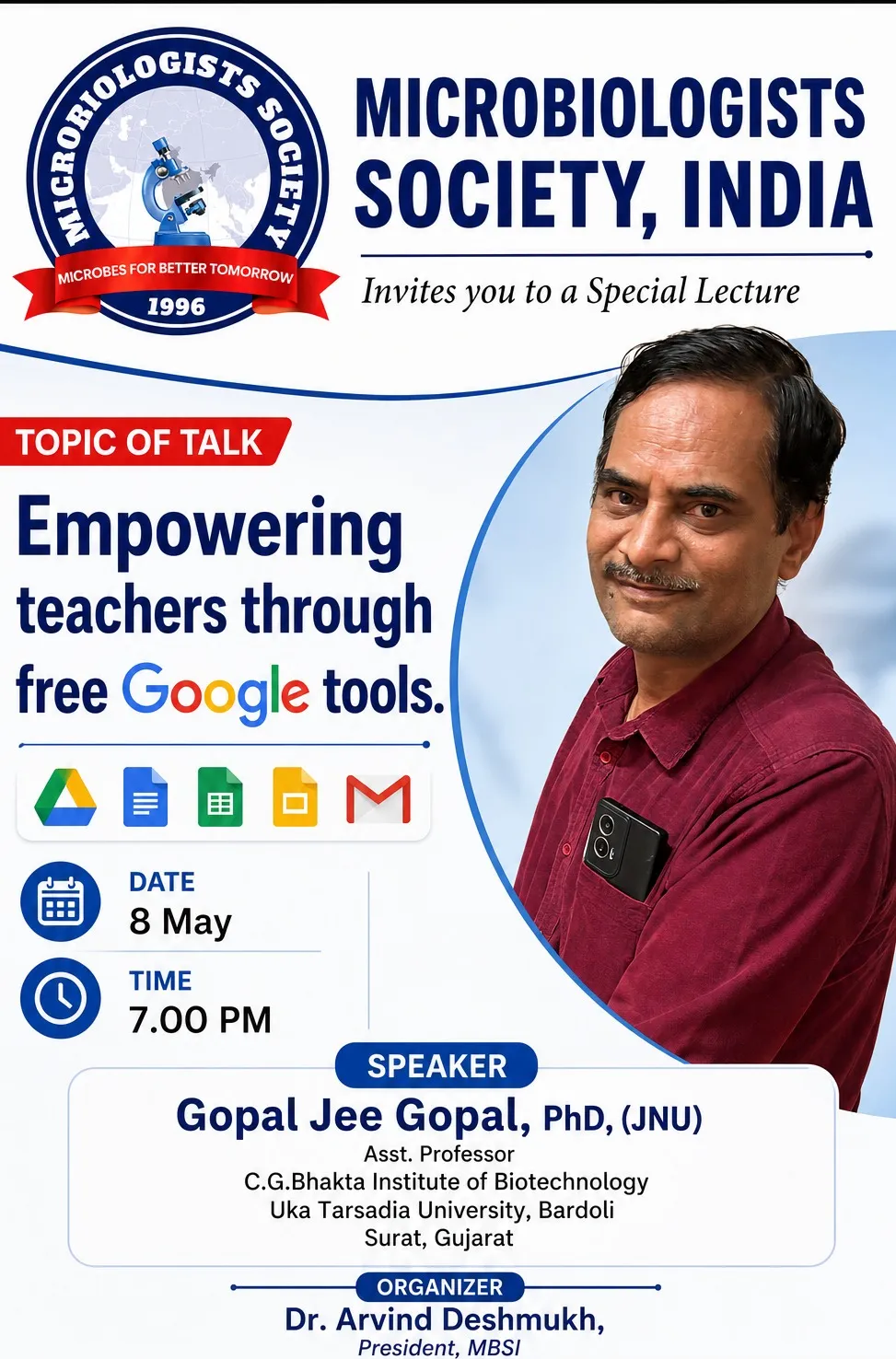 Microbiologists Society India Hosts Special Lecture on Google Tools for Teachers